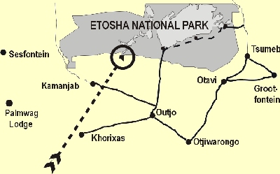 Skizze: Die Lage des Projektgebietes am Rande von Etosha